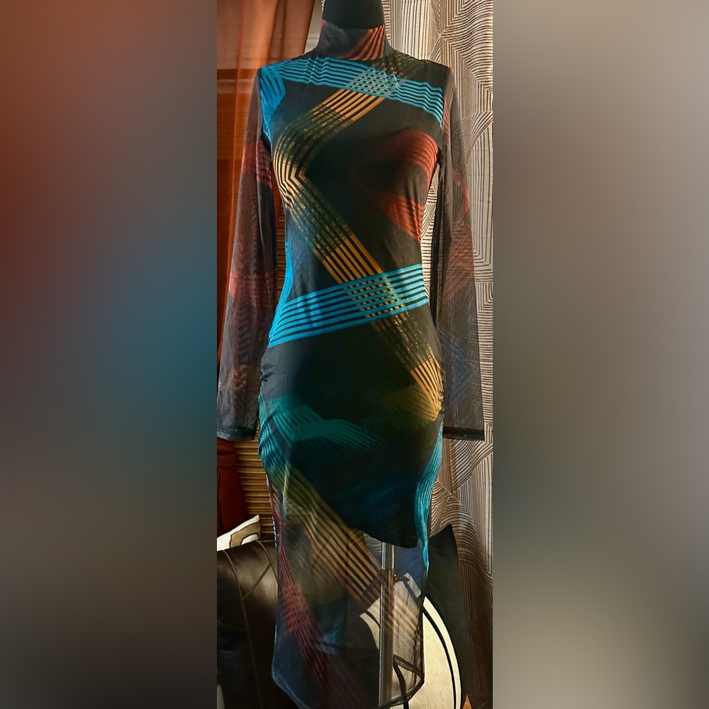 COPY - By Egreis Mesh A Semetrical Hem Midi Body Con Dress